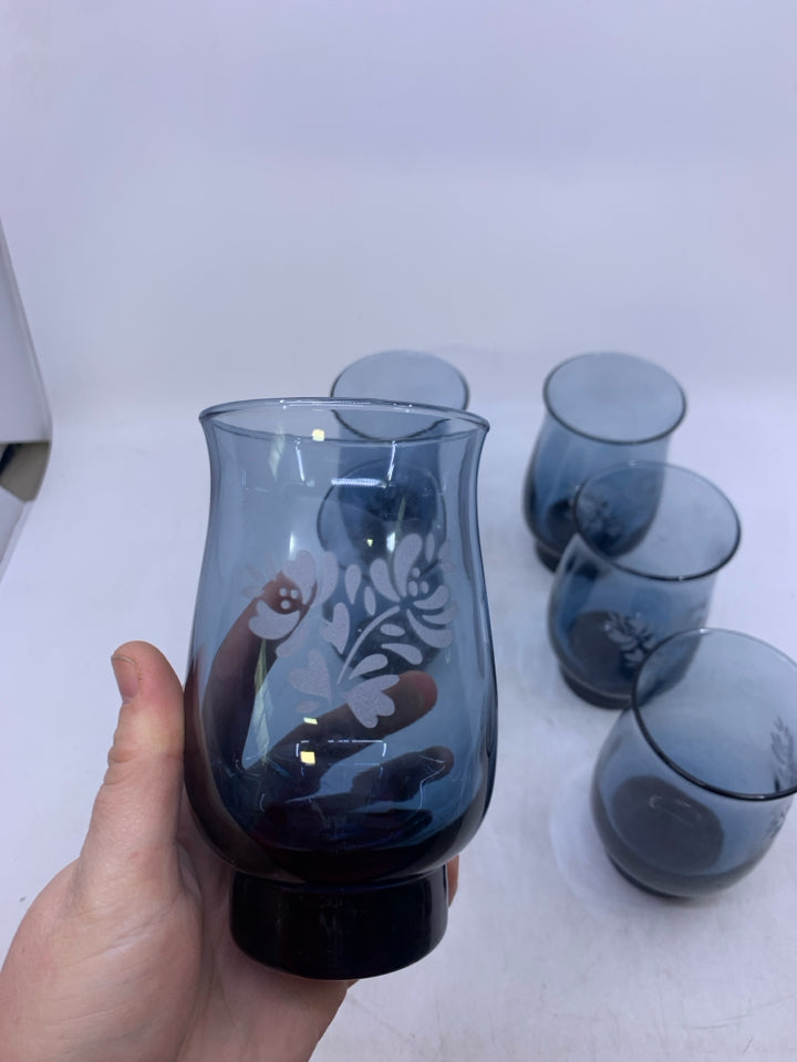 6 DARK BLUE FOOTED GLASSES.