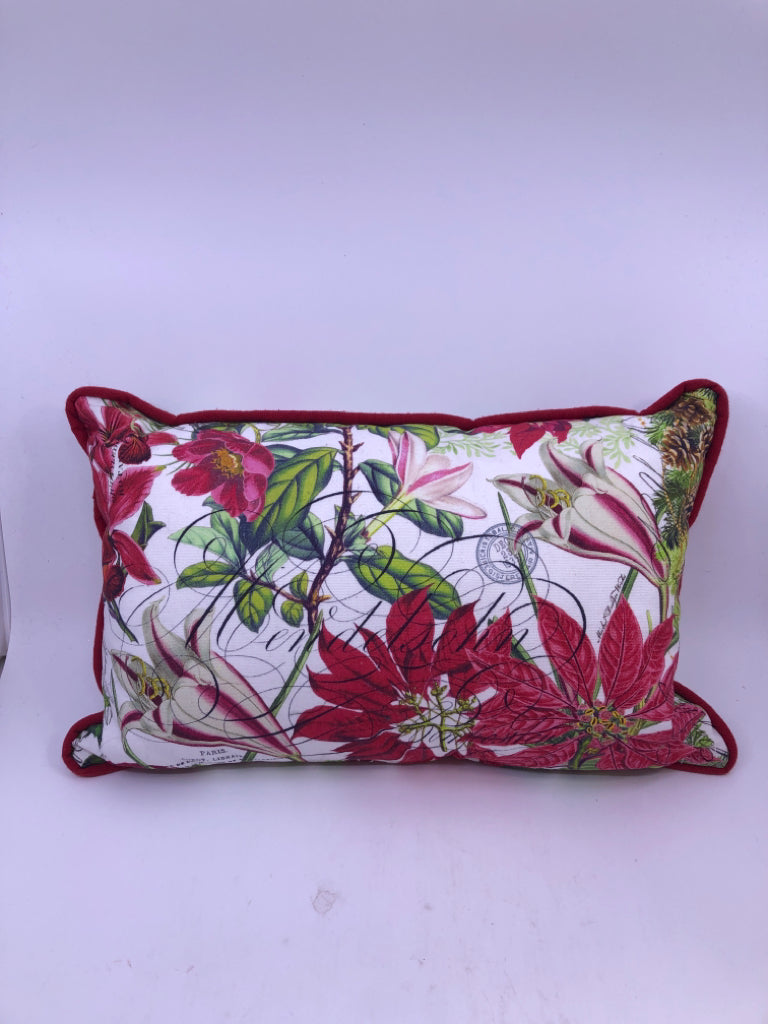 RED POINSETTIA RECTANGLE PILLOW.