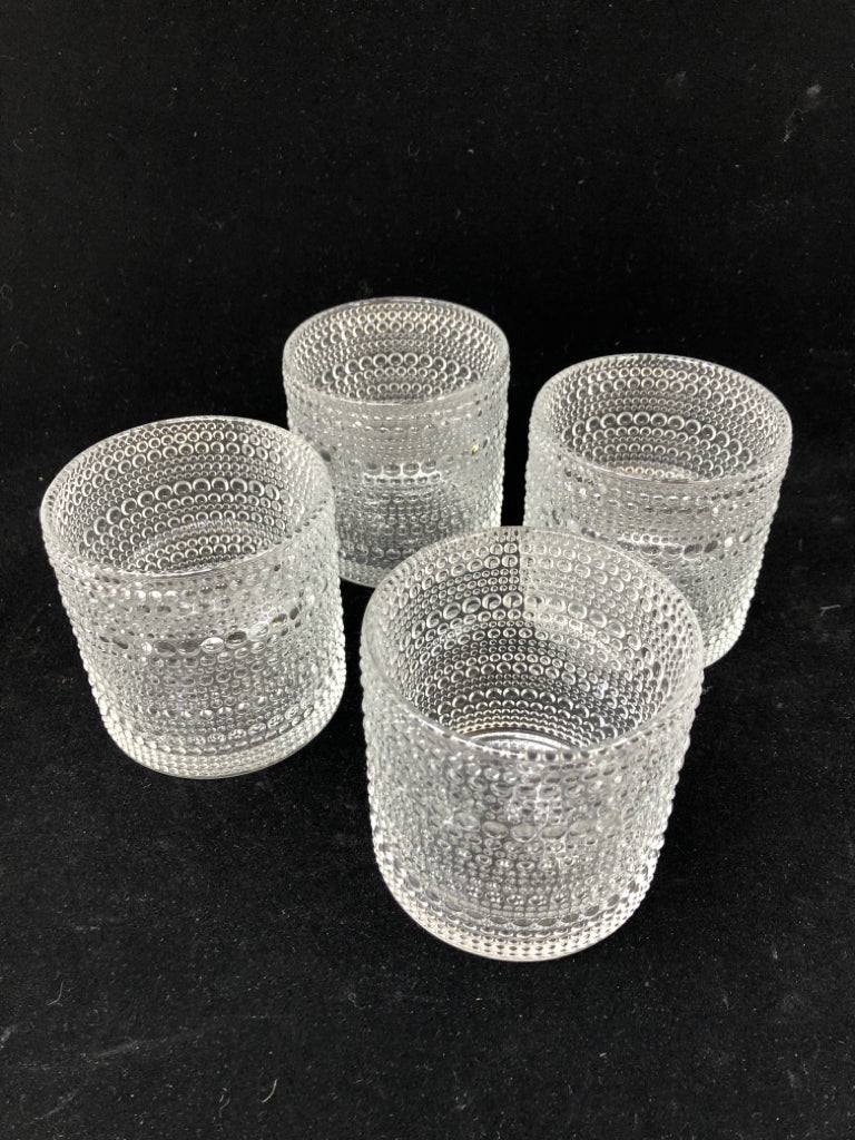 4 NIB HALO CRYSTAL ROCK GLASSES.