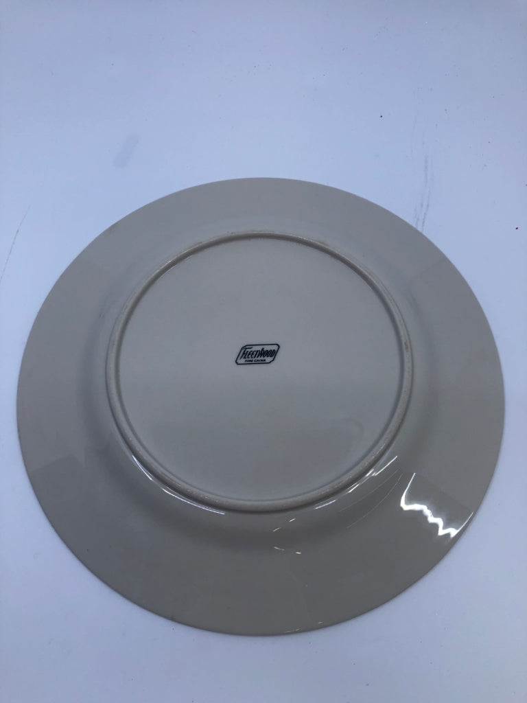 PINK BEIGE PLATE SILVER EDGE RED/WHITE FLOWER.