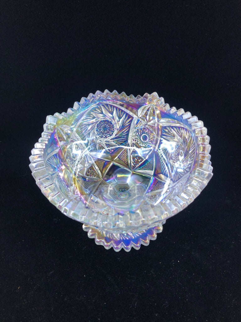 FOOTED IRIDESCENT GLASS BOWL.