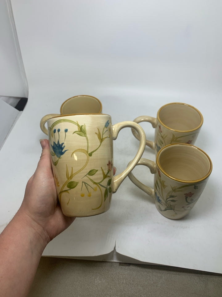 4 FLORAL MUGS.