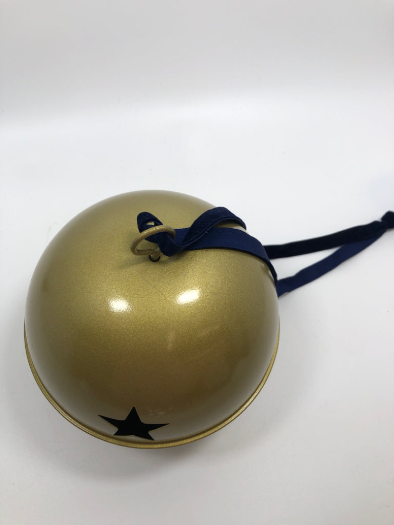 GOLD BELL W/CUTOUT STARS BLUE RIBBON.