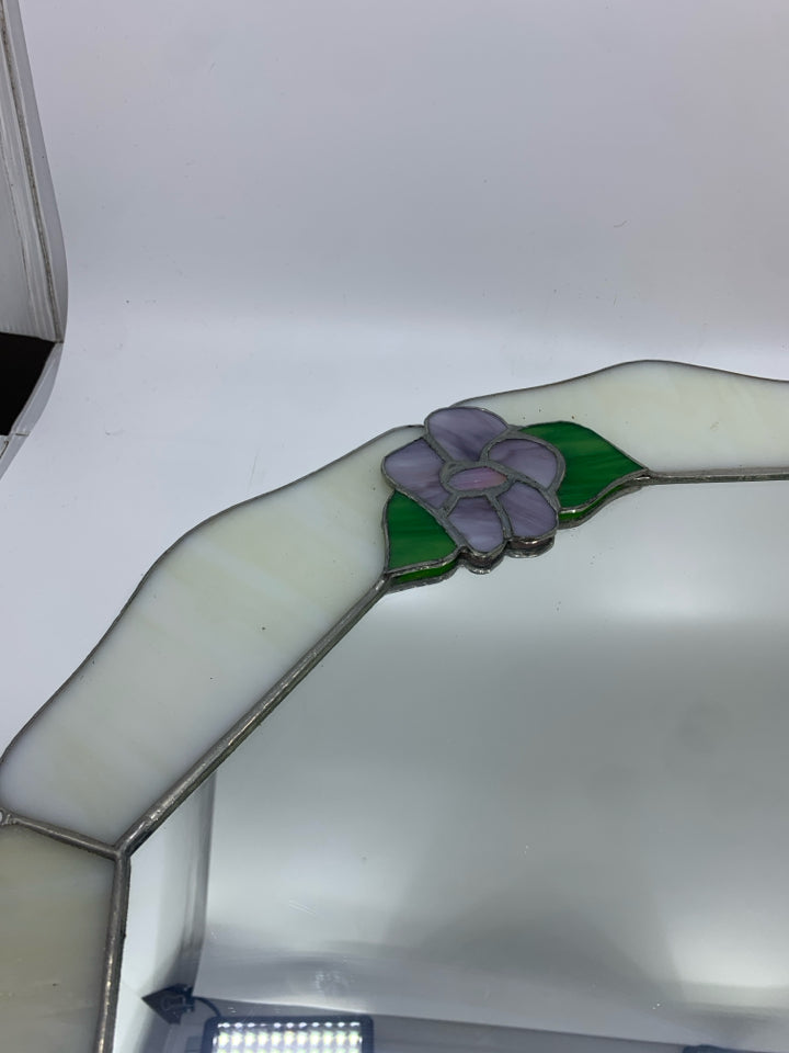 LARGE STAINED GLASS FLOWER WALL MIRROR.