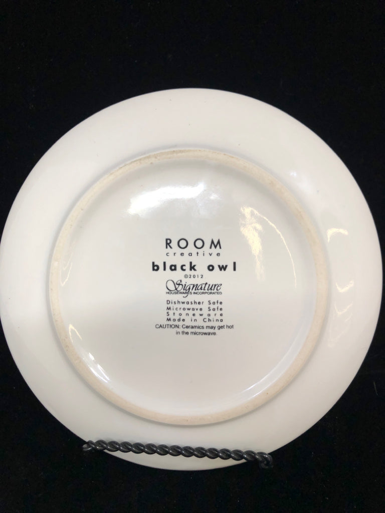 6 BLACK OWL APPETIZER PLATES.