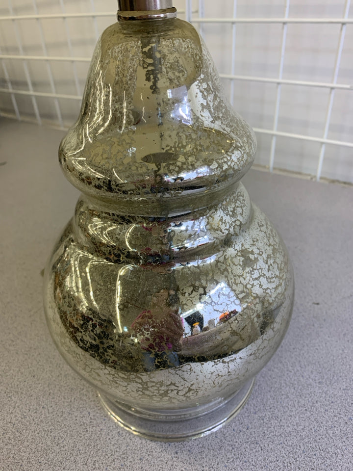 MERCURY CRACKLE GLASS LAMP W WHITE SHADE.