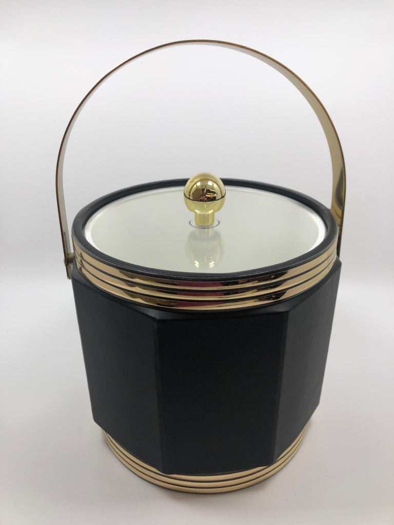 BLACK/GOLD ICE BUCKET W/LID.