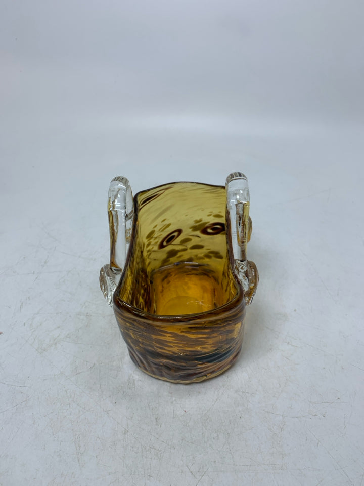 SPECKLED GLASS PURSE VASE.