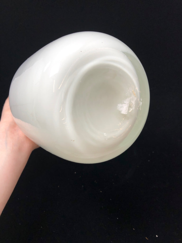 WHITE GLASS VASE SET OF 3.