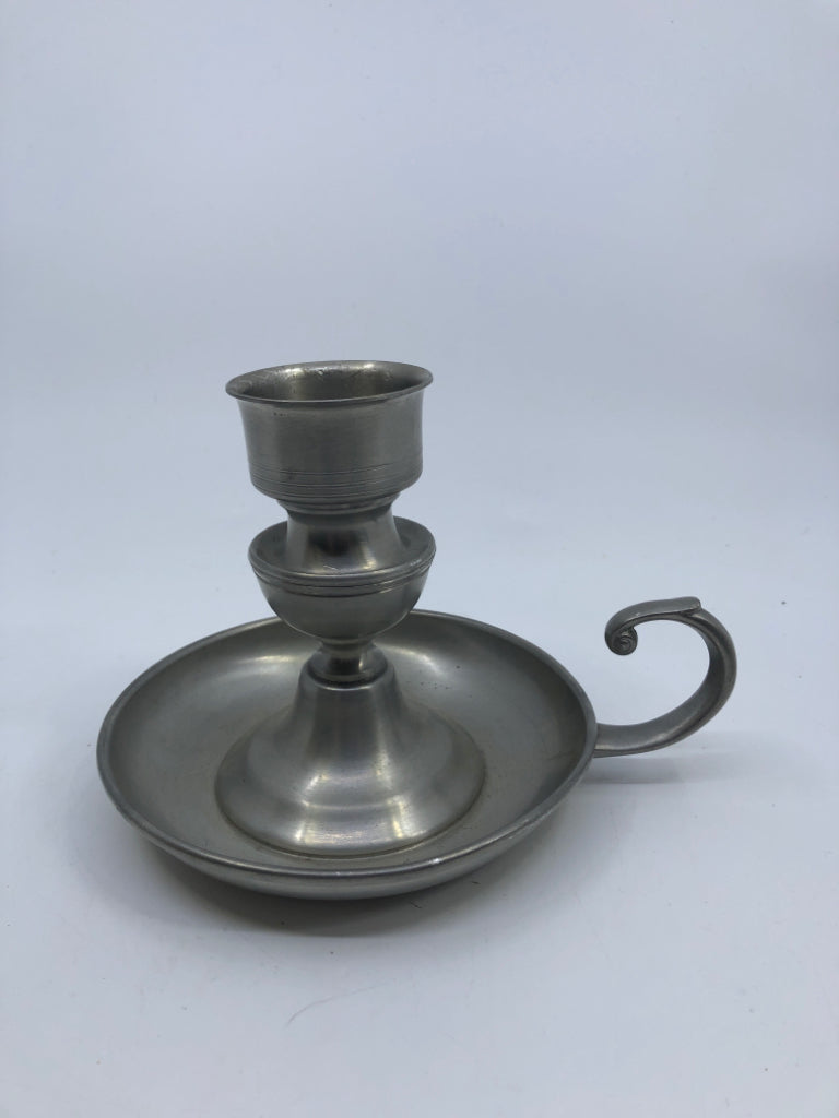 PEWTER TAPER CANDLE HOLDER W HANDLE.