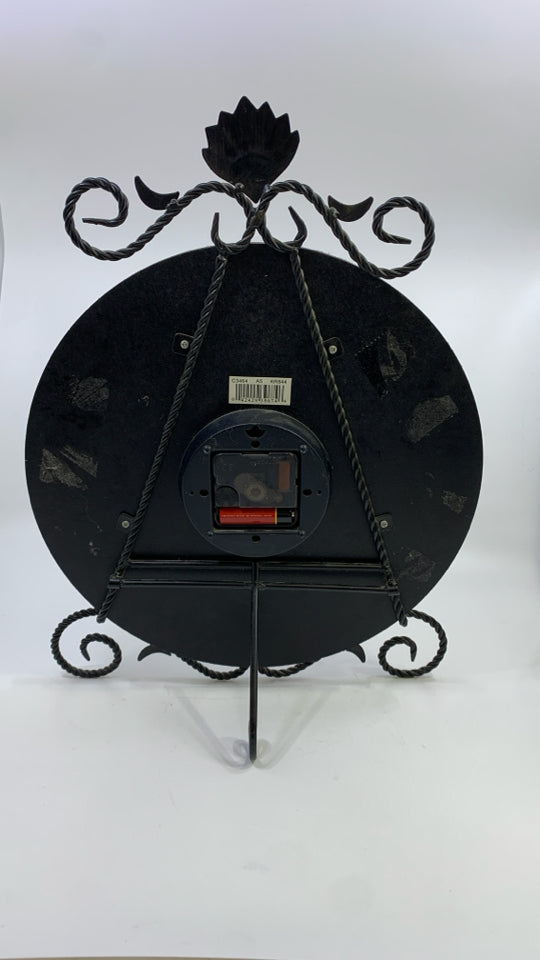 PARIS SHELF CLOCK W/BLACK SCROLL STAND.