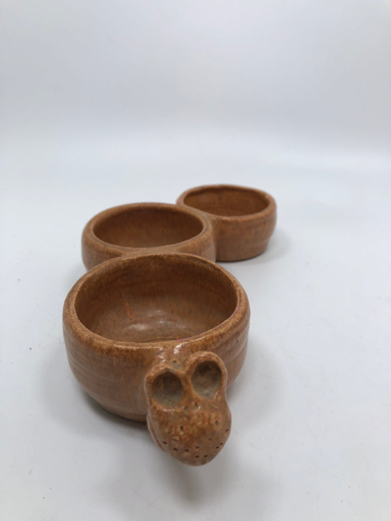 BROWN SNAKE POTTERY VOTIVE HOLDER.
