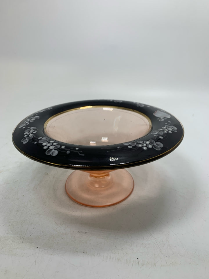 VTG FOOTED CANDLE DISH W/ PAINTED EDGE.