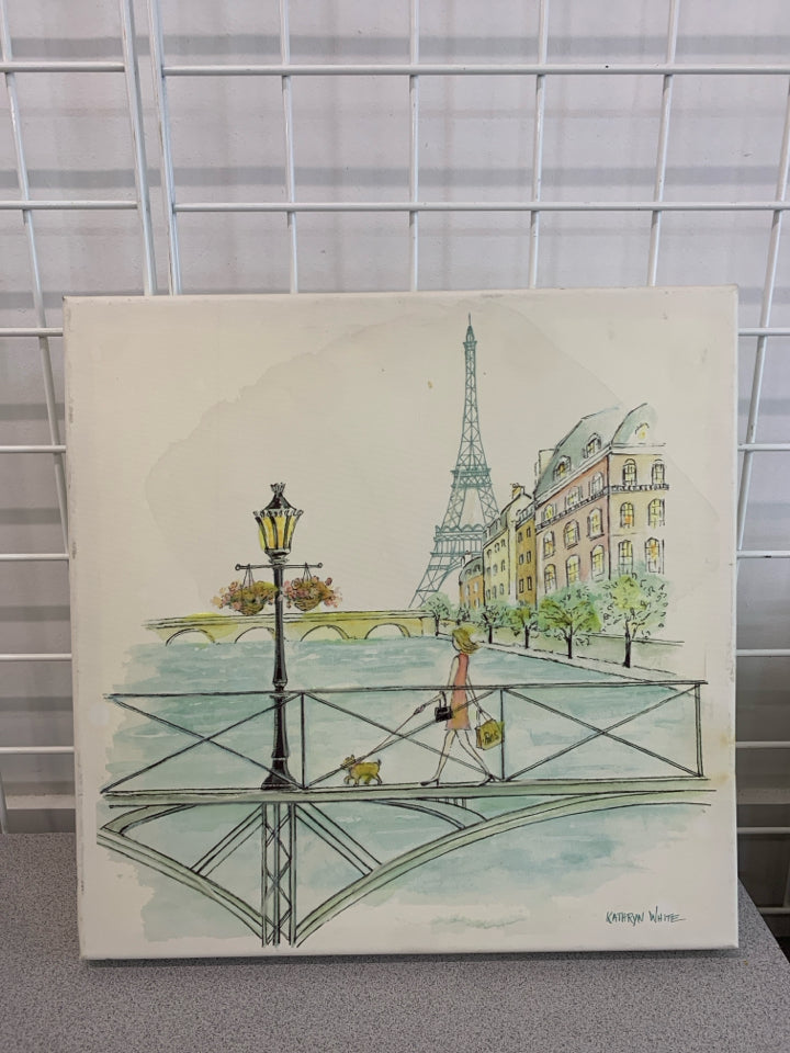 PARIS RIVER SCENE PAINTED CANVAS.