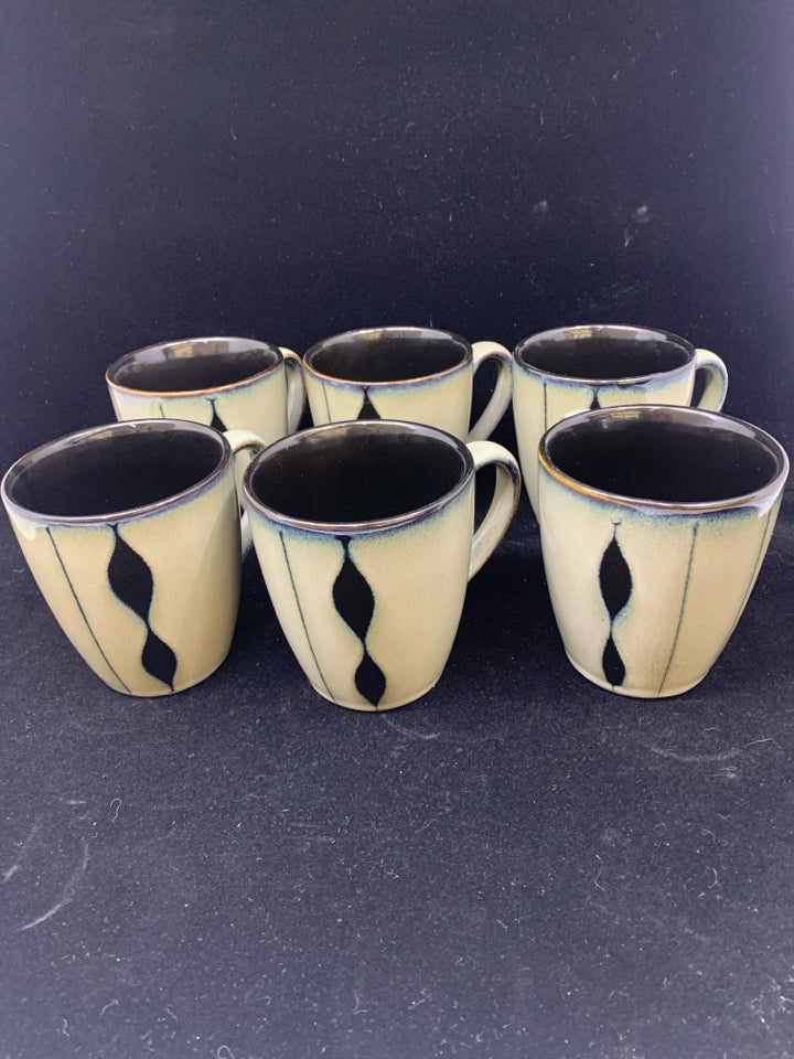 6 GREY/BLACK COFFEE MUGS.