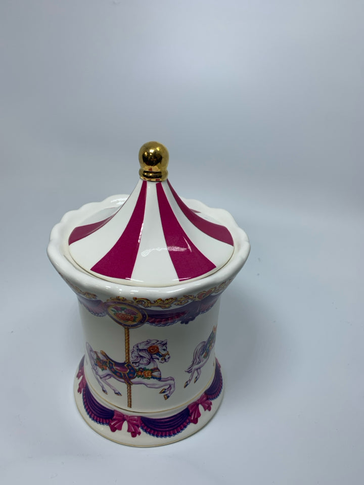 TELEFLORA CERAMIC HORSE CAROUSEL MUSIC BOX/CANISTER.
