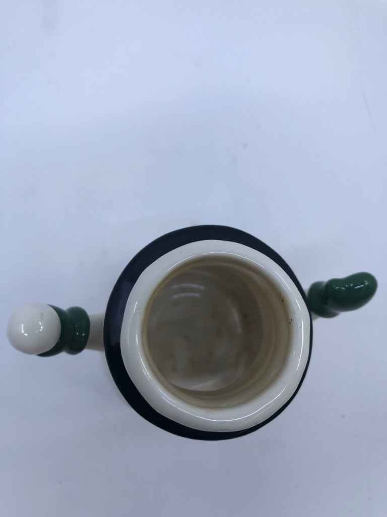 SNOWMAN TEA LIGHT HOLDER W GREEN SCARF AND SNOWBALL.