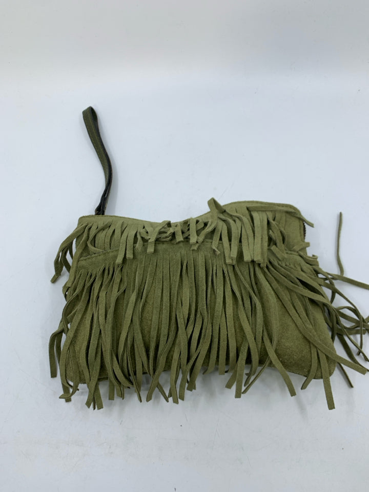 Patricia Nash Suede Fringe Olive Green Wristlet