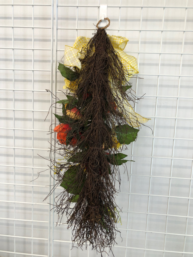 SPRING FLORAL TWIG SWAG W/YELLOW RIBBON.