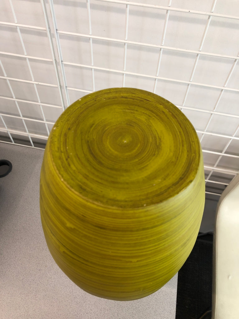 GREEN PAINTED LIGHT WOODEN VASE.