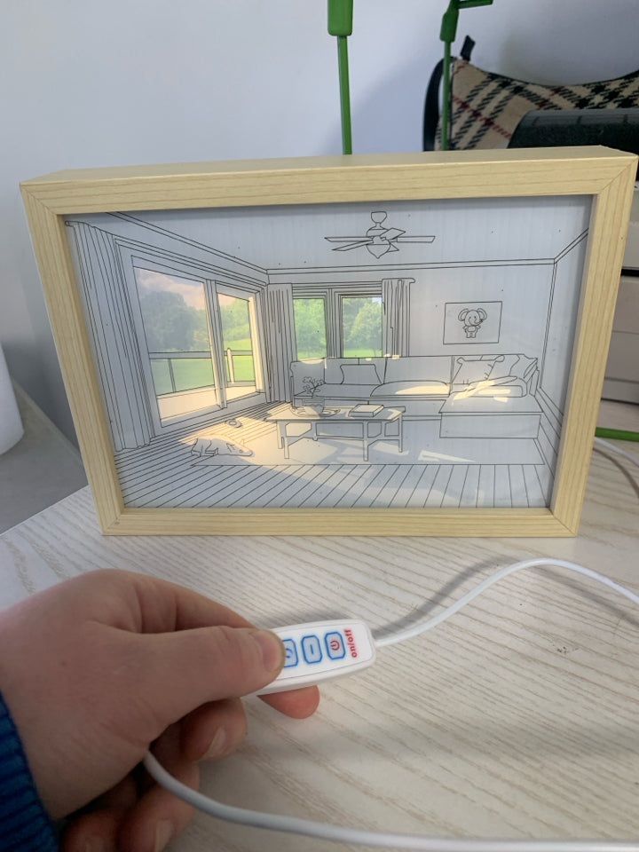 LIGHT UP LIVING ROOM THEMED SHADOW BOX.