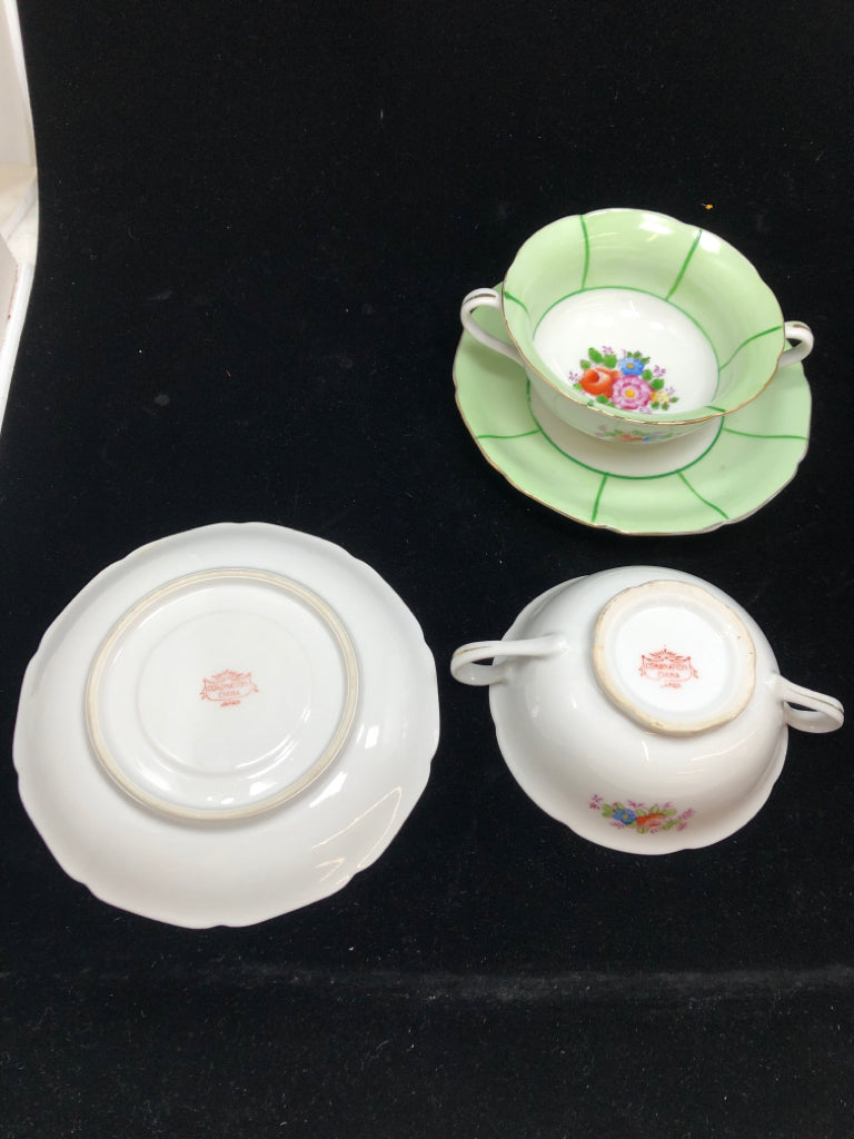 8PC FLORAL BOUILLON BOWL & SAUCER SET SRV FOR 4.