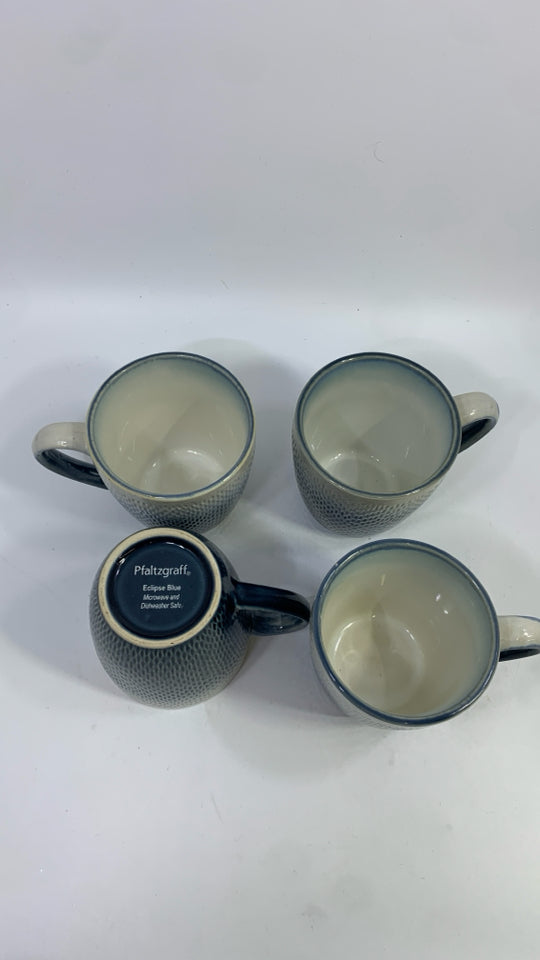 4 ECLIPSE BLUE PFALTZGRAFF COFFEE MUGS.