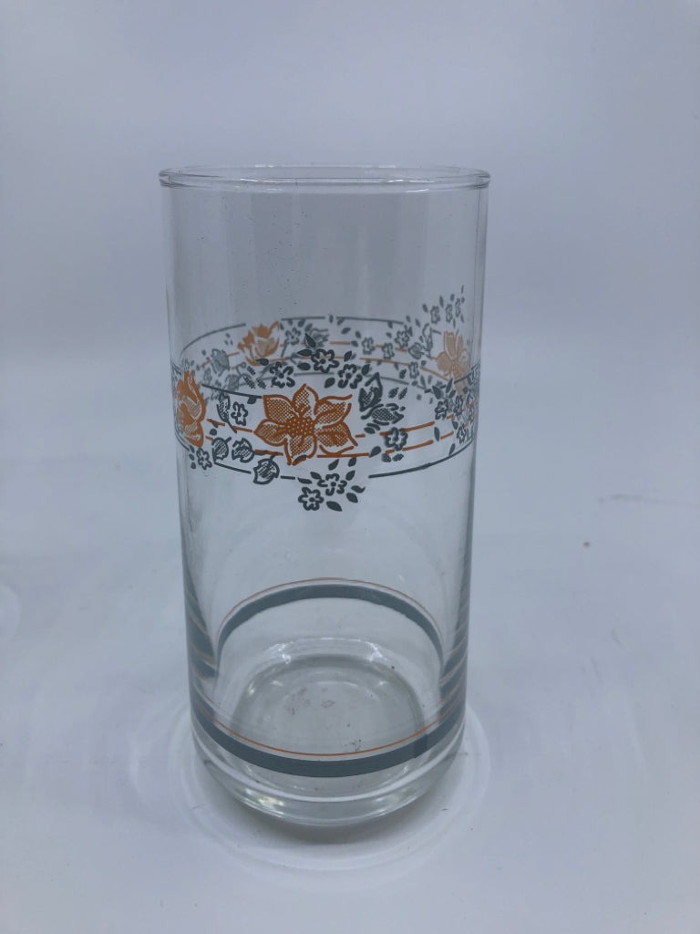 5 PINK FLOWER GLASS TUMBLERS