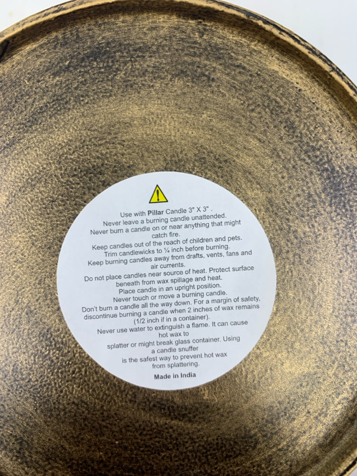 DISTRESSED GOLD METAL W/ GLASS INSERT.