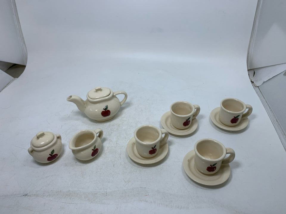 MINIATURE 13 PC TEA SET PAINTED APPLE DESIGN IN BAG.