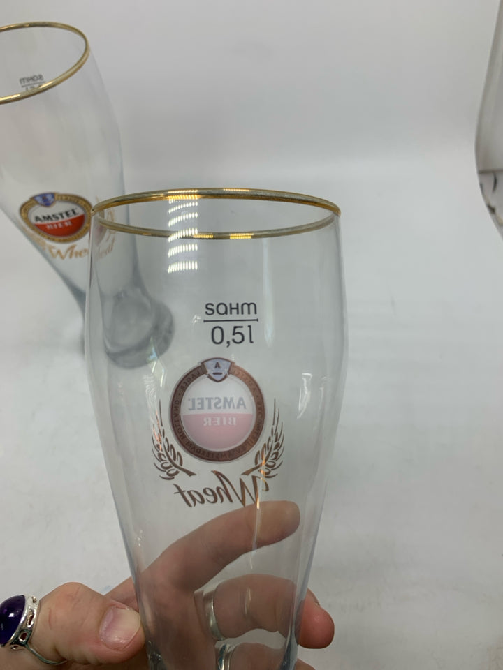 2 AMSTEL LAGER PILSNER GLASSES.