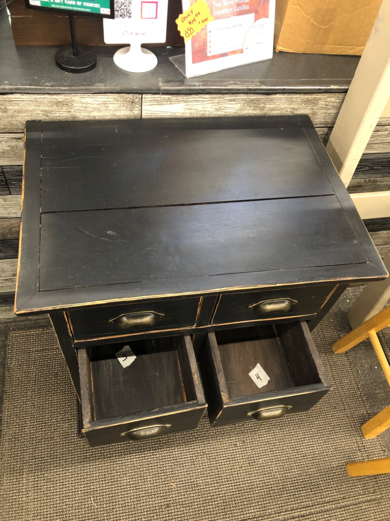 BLACK DISTRESSED CABINET W8 DRAWERS.
