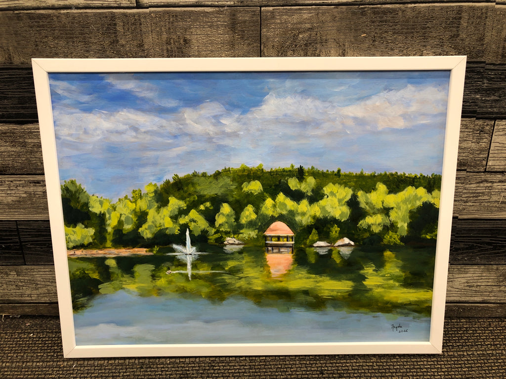 OIL PAINTING COGGSHALL PARK W/WHITE FRAME.