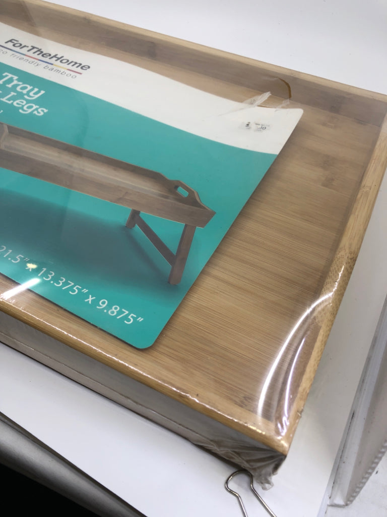 NIP BAMBOO TRAY W/ FOLDING LEGS.