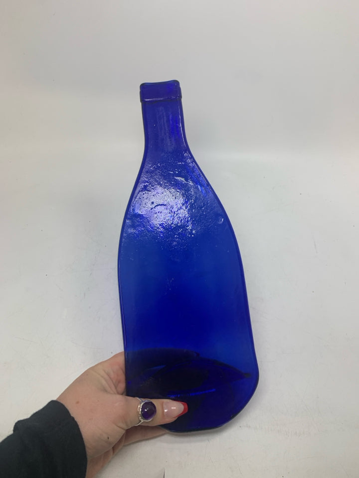 COBALT BLUE MELTED BOTTLE GLASS CHEESE BOARD.