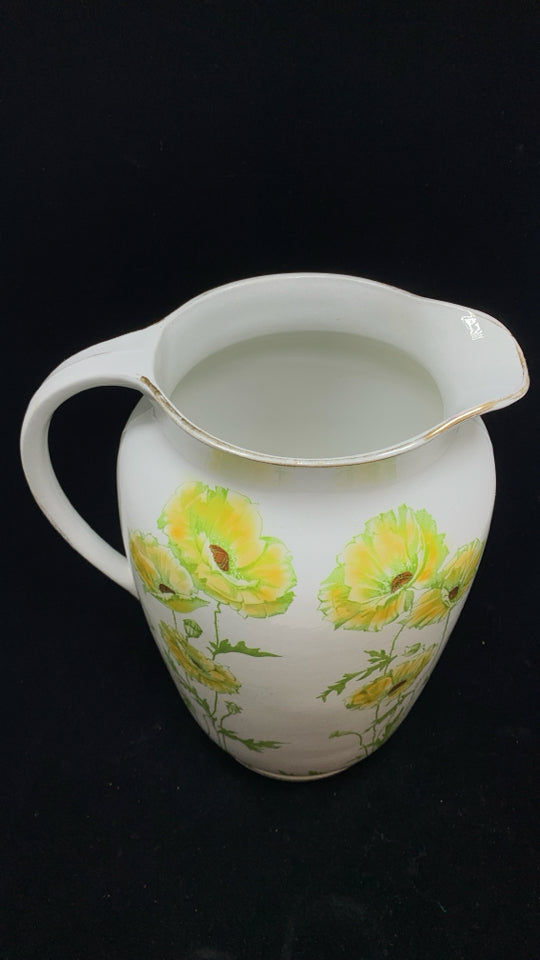 BUTTERCUP FLOWER PAINTED PORCELAIN PITCHER.