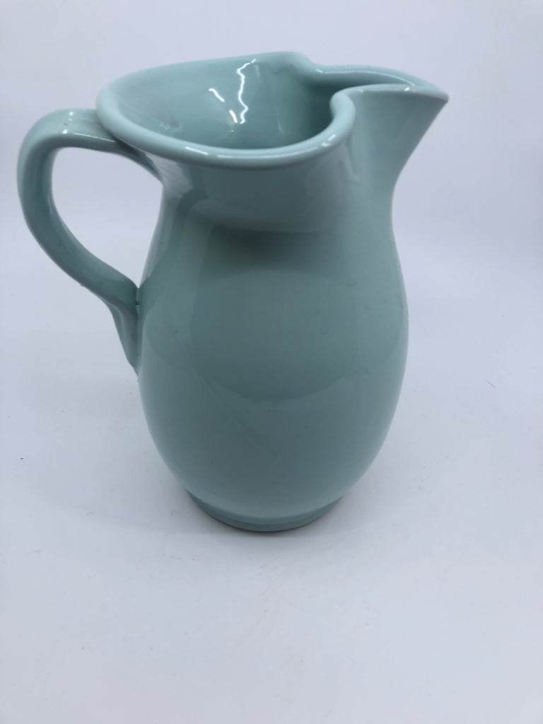 PALE BLUE TERRA COTTA PITCHER W ICE LIP.