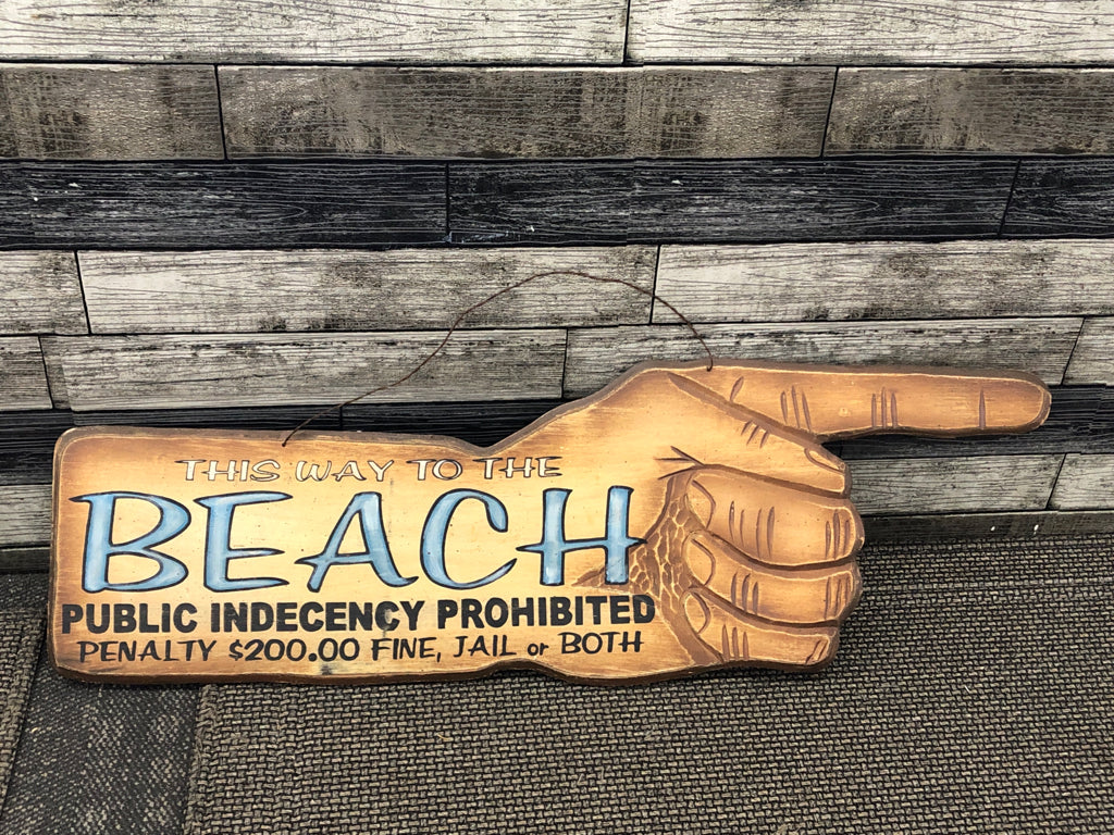 BEACH THIS WAY- POINTING WALL SIGN.