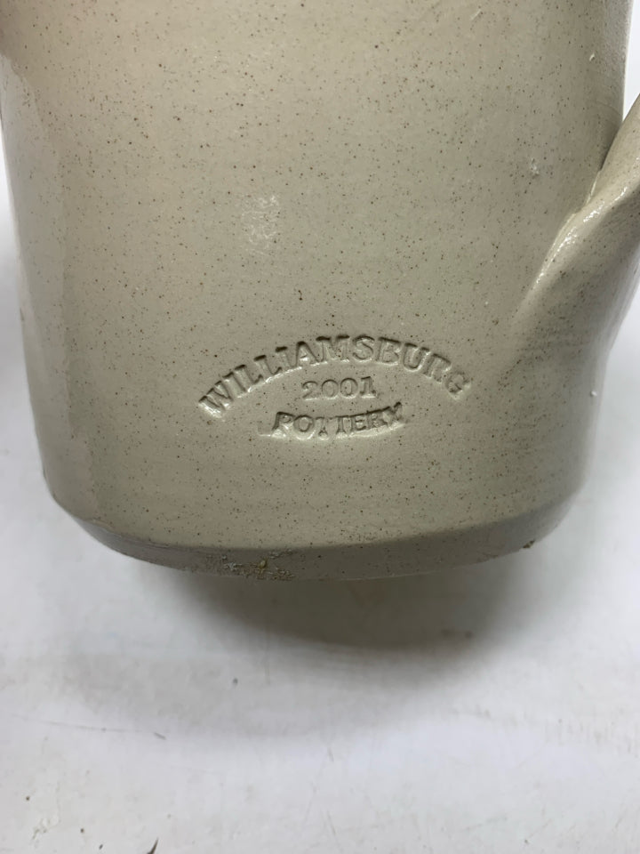 HEAVY DARK BLUE PAINTED FLOWER POTTERY PITCHER.
