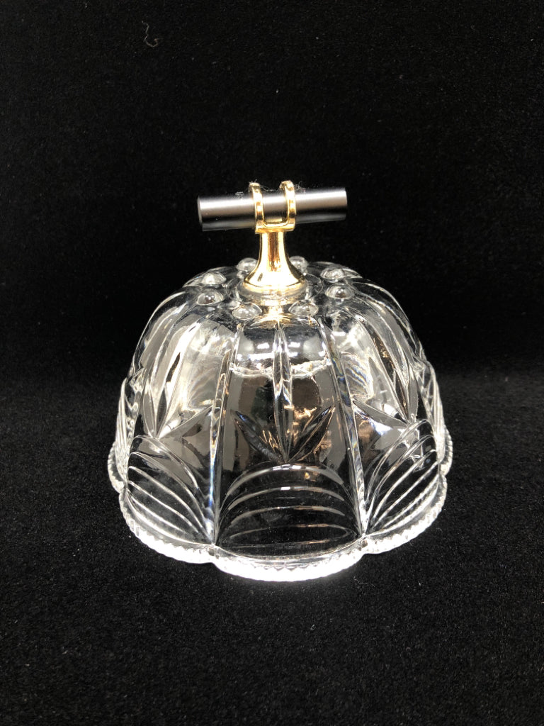 BLACK CERAMIC DESSERT STAND W/CUT GLASS LID.