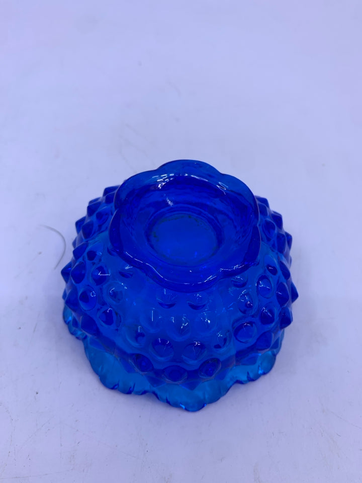 VTG SMALL BLUE HOBBNAILED DISH.