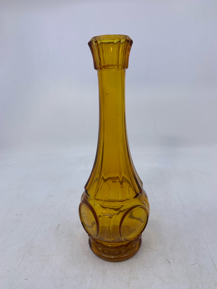 AMBER GLASS VASE W/ CIRCLES.