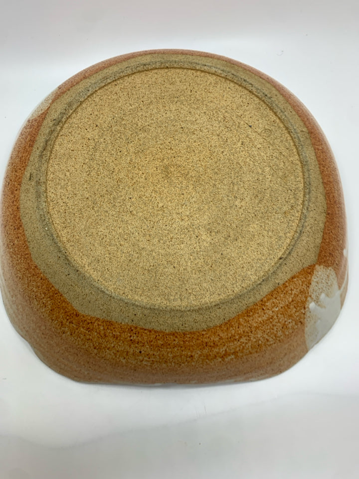 ORANGE LEAF STONEWARE SERVING BOWL.