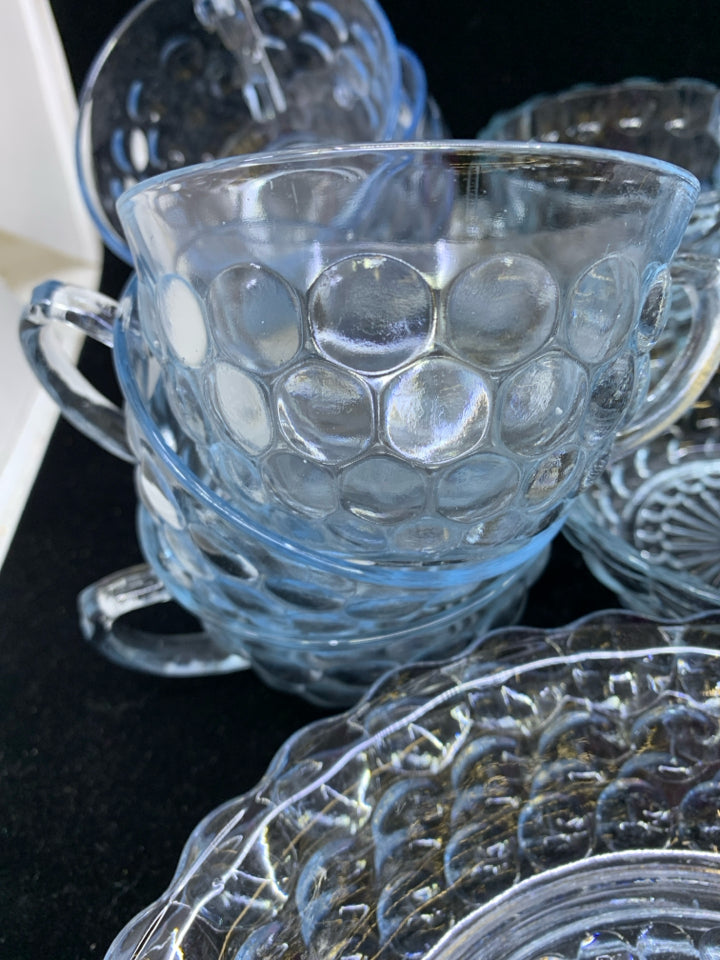 23 PC BLUE BUBBLE DESSERT SERVING SET- 6 CUPS, 6 SAUCERS, CREAMER SUGAR, DESSERT