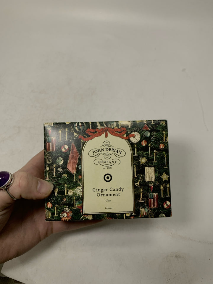 NIB JOHN DERIAN GLASS GINGER CANDY ORNAMENT.