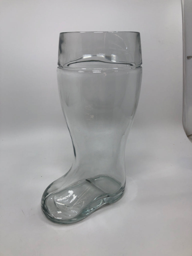 CLEAR GLASS BOOT VASE.