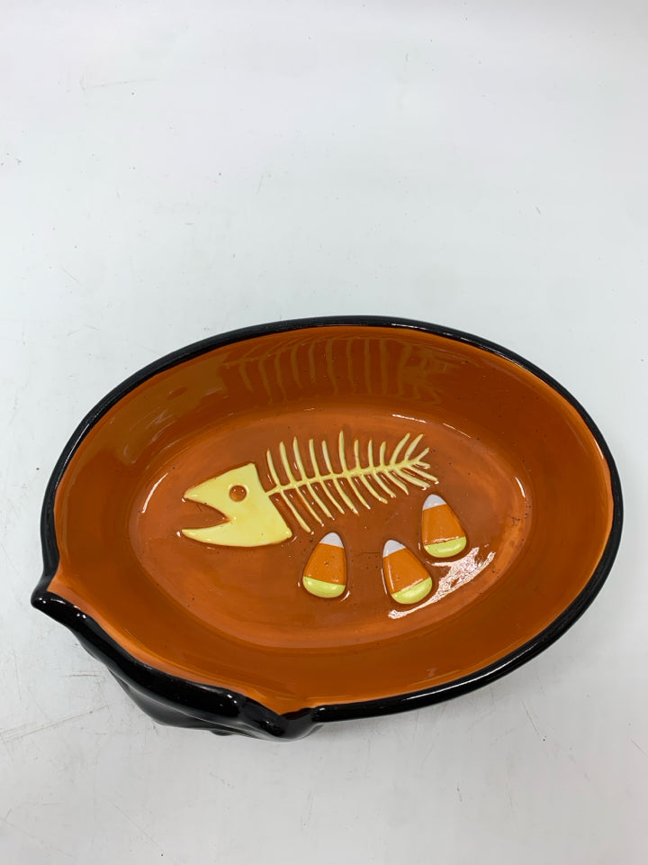 BLACK CAT CERAMIC CANDY DISH.