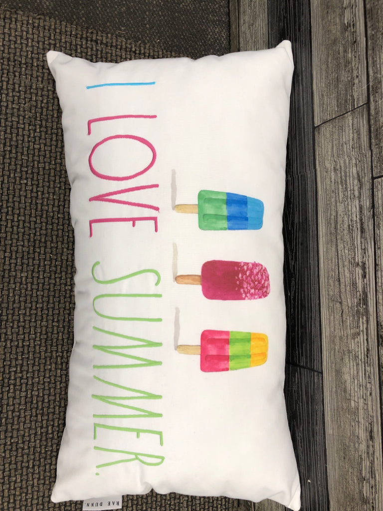 RAE DUNN WHITE I LOVE SUMMER POPSICLE PILLOW.