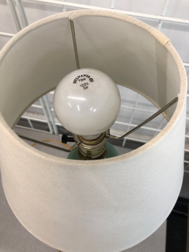 BLUE LAMP W/WHITE SHADE.