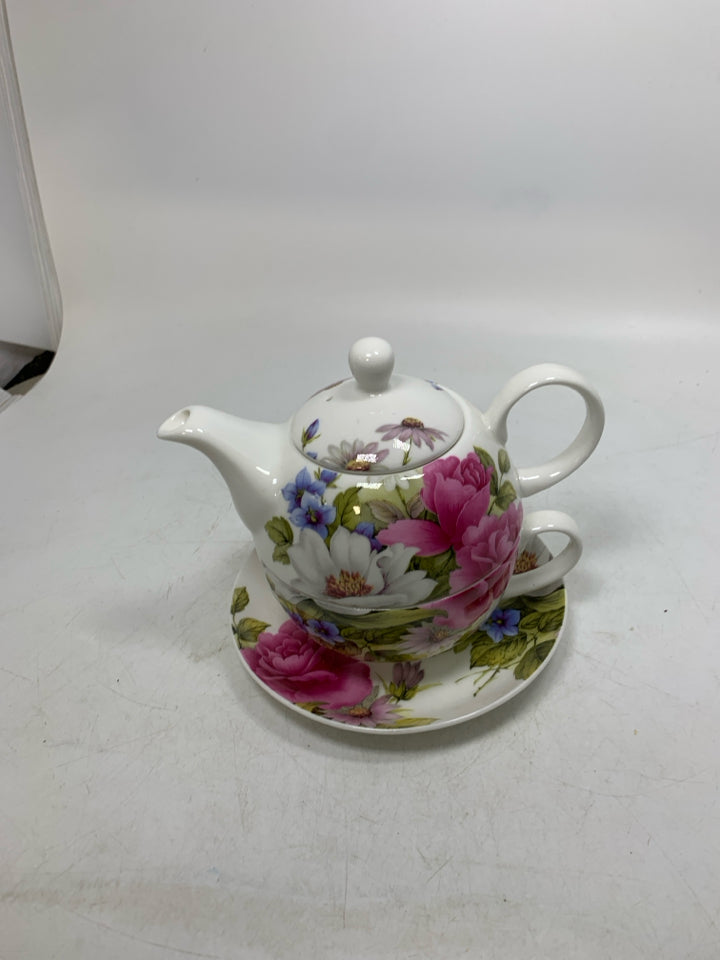 3 PC ASSORTED FLOWERS TEACUP/TEAPOT CUP.